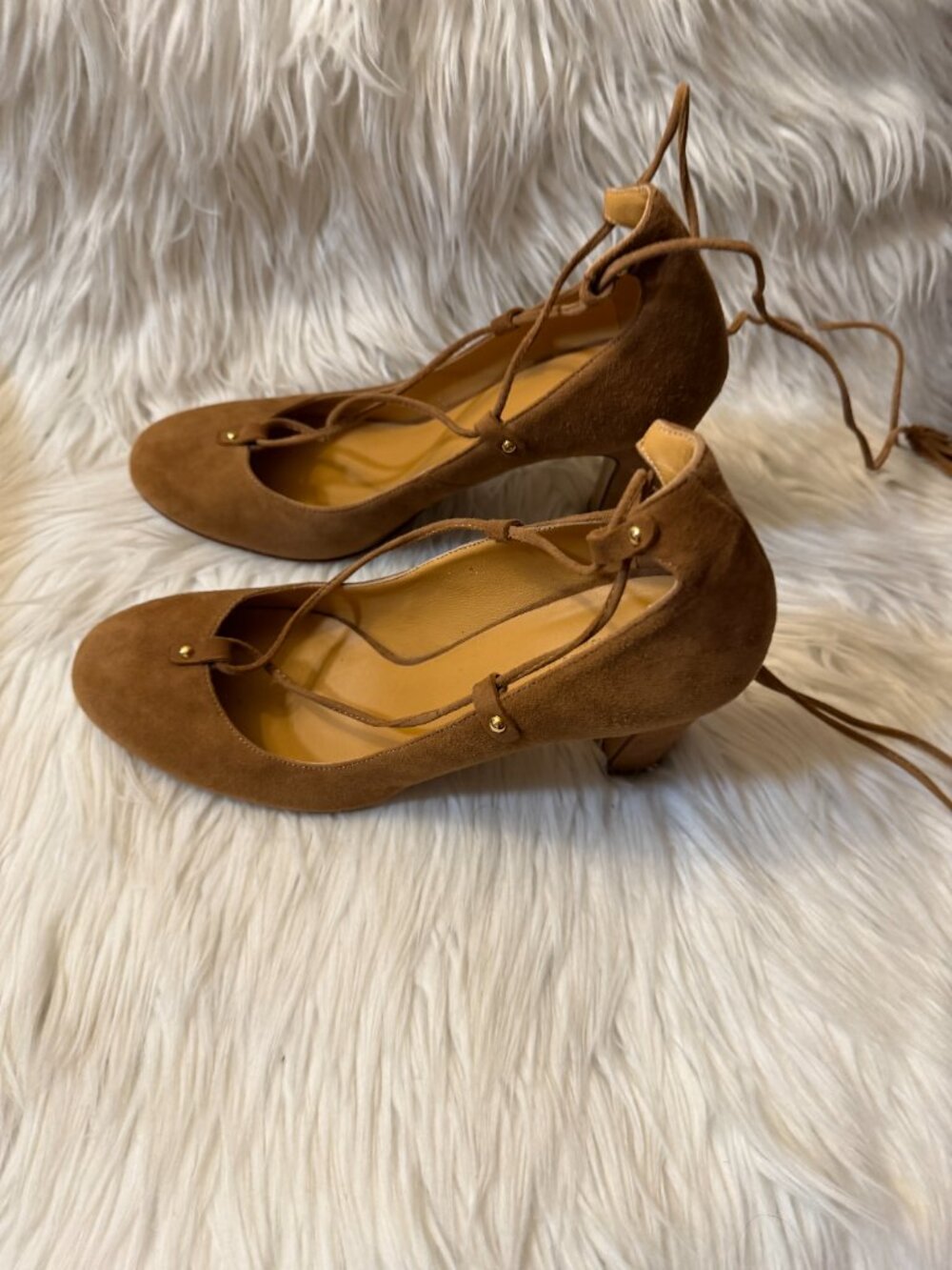 Sézane Valentina Camel Suede Lace-Up Pumps 40 - Picture 2 of 8